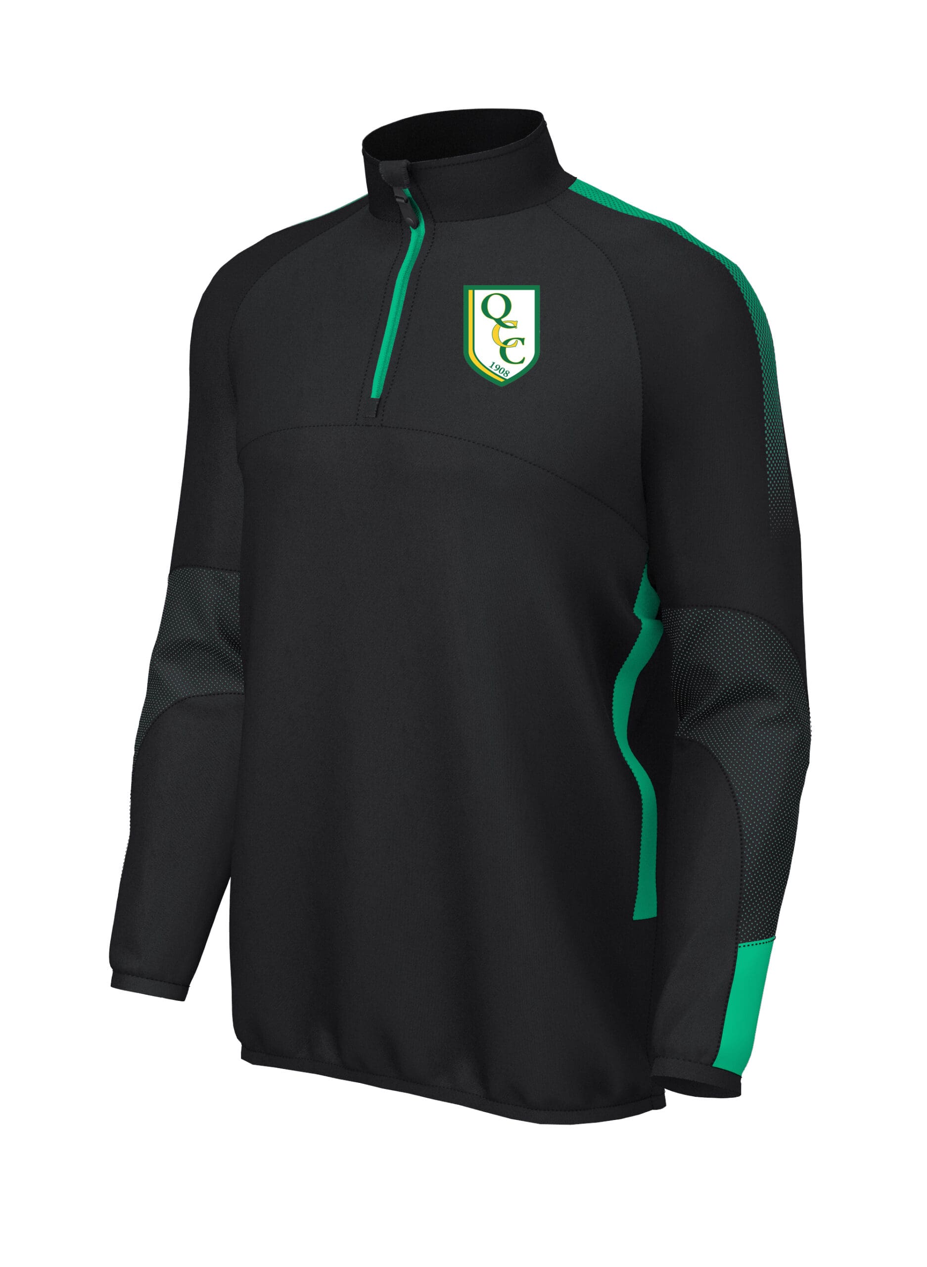1/4 Zip Mid Layer (E868) Black/Green Quatt CC Hawk Cricket