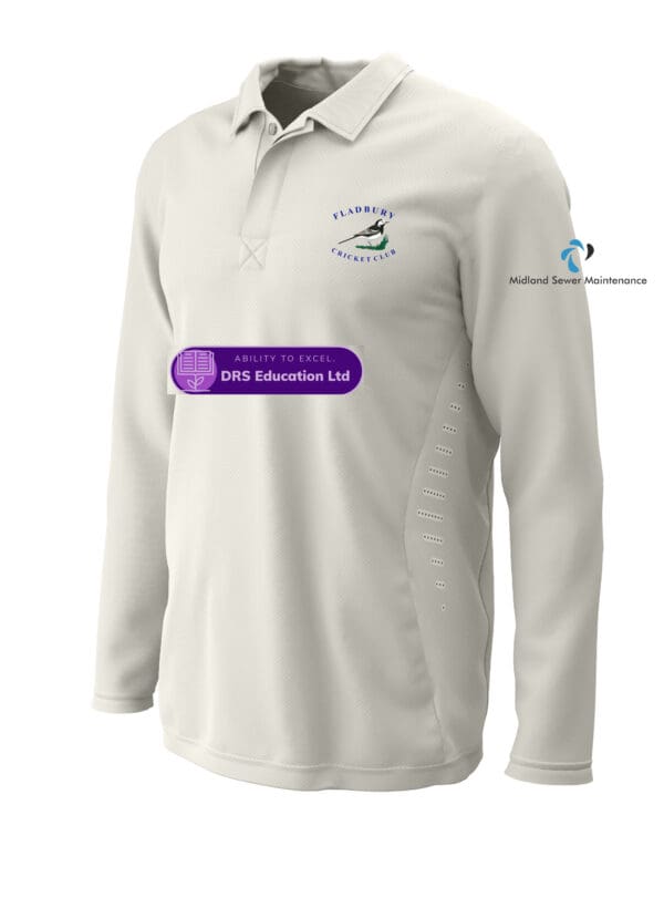Cricket Shirt L/S, Cream, Fladbury cc