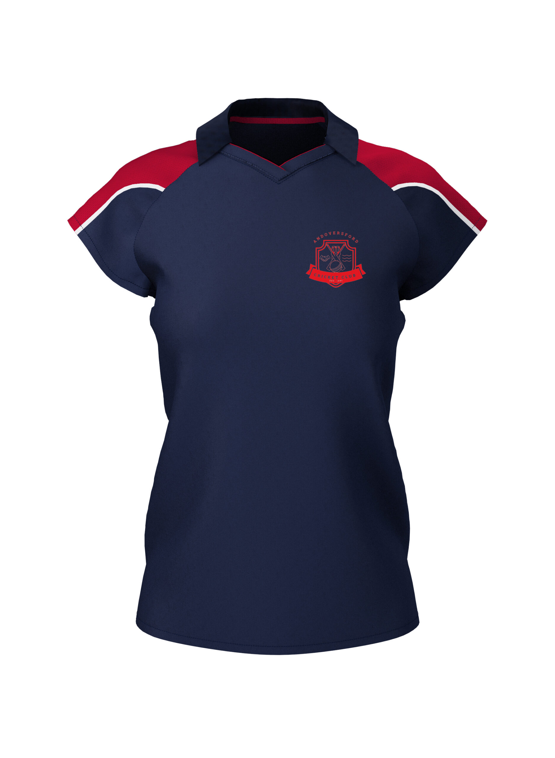 Ladies Training Tee (E801) -Navy/Red - Andoversford cc